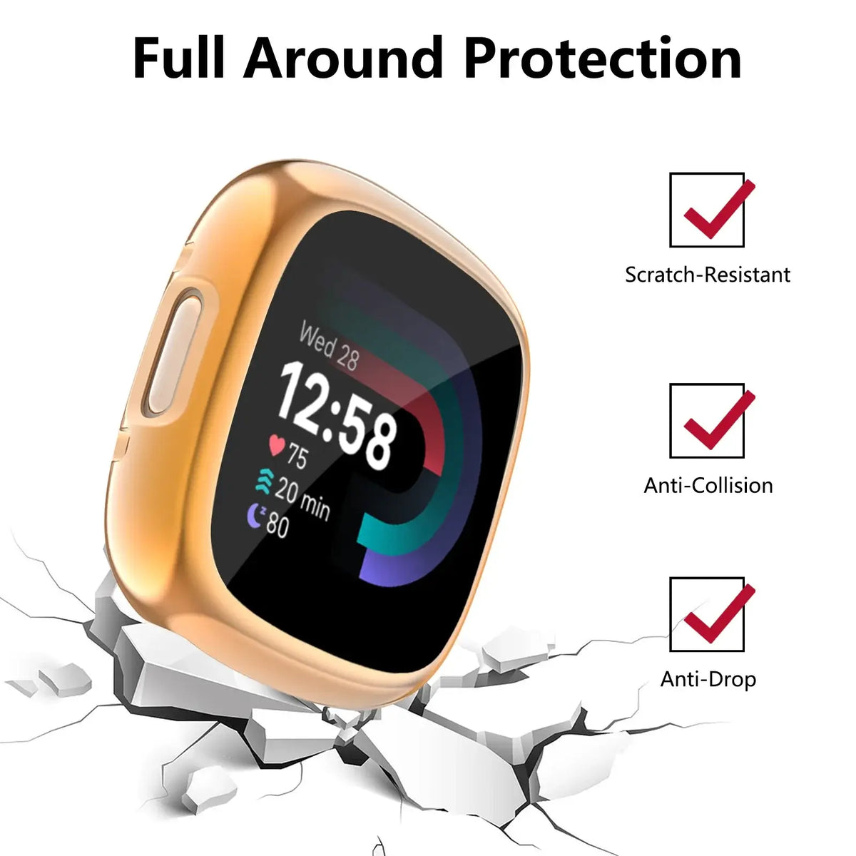 Fitbit Versa 4, 3, 2 & Sense 2 Case with Built-In Screen Protector