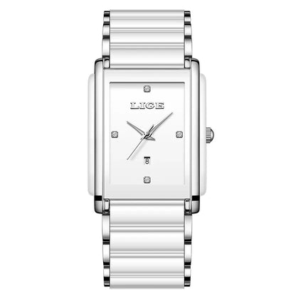 Women's Rectangular Ceramic Quartz Date Watch