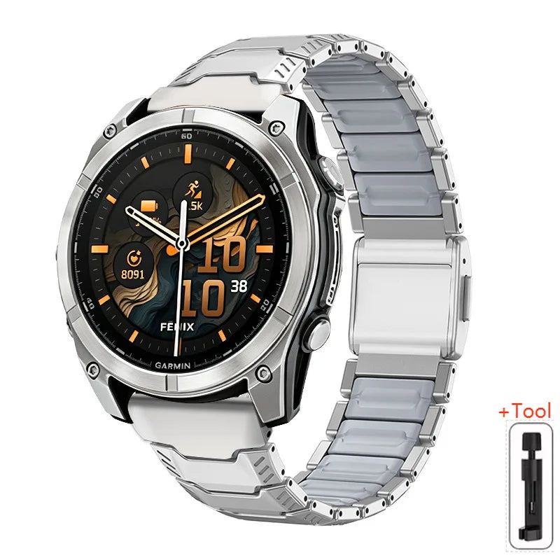 Garmin QuickFit 22/26mm Two-Tone Metal Link Band with Magnetic Clasp