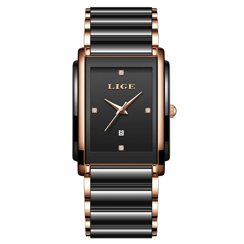 Women's Rectangular Ceramic Quartz Date Watch