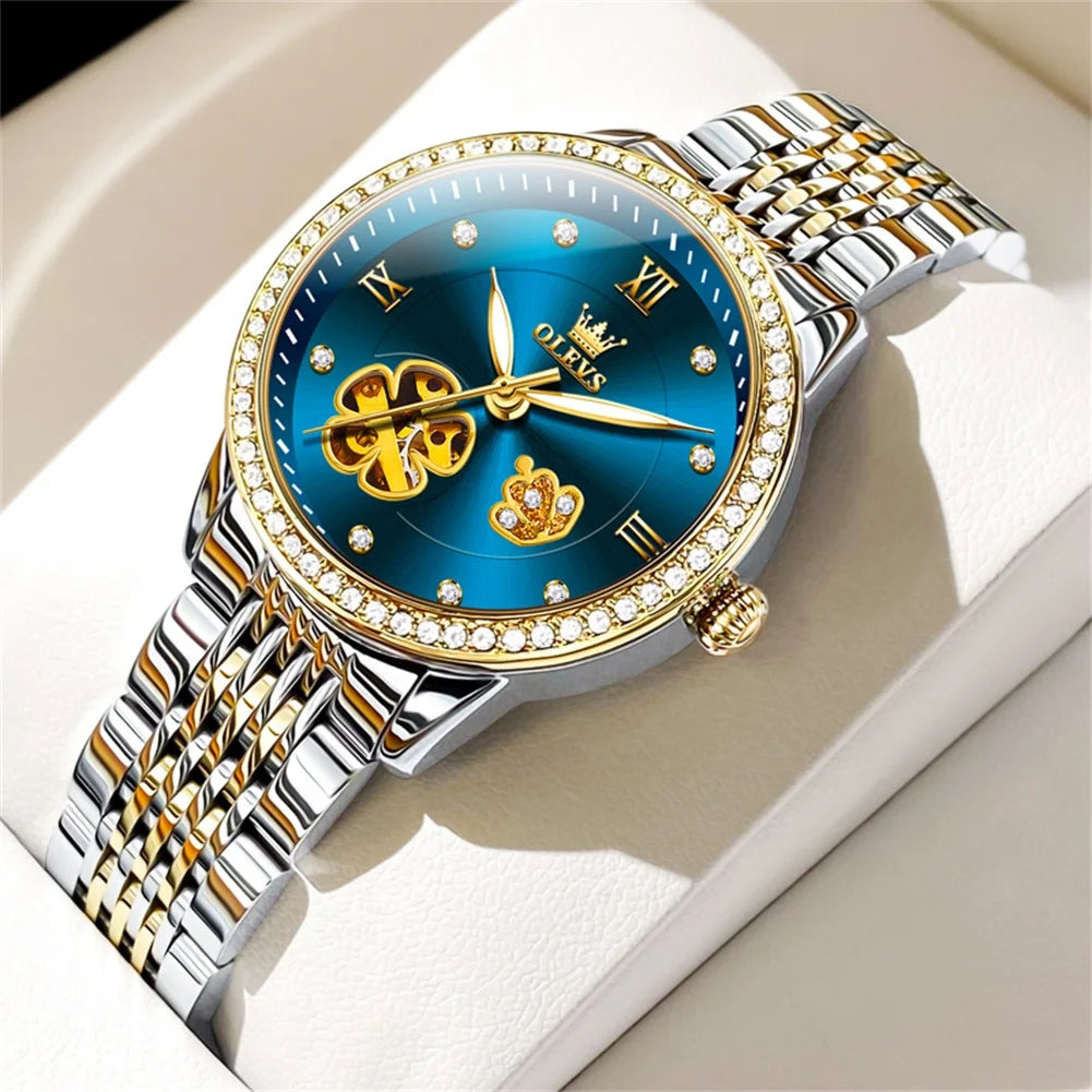 Women's Floral Openwork Automatic Bracelet Watch