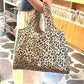 Leopard Print Large Capacity Handbag For Women Folding Shopping Bag For Daily Errands