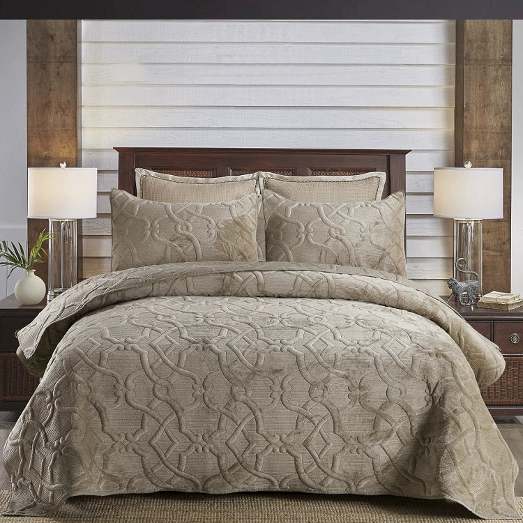 Chalet Velvet & Cotton Bedspread Set, 3-Piece