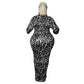 Elegant Plus Size Leopard Bodycon Maxi Dress for Fall