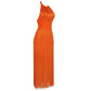 Fringe  Halterneck Backless Dress