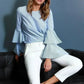 Women's Ruffle Bell Sleeve Shirt Blouse In Blue | Femstylo