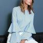 Women's Ruffle Bell Sleeve Shirt Blouse In Blue | Femstylo