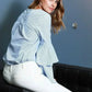 Women's Ruffle Bell Sleeve Shirt Blouse In Blue | Femstylo