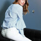 Women's Ruffle Bell Sleeve Shirt Blouse In Blue | Femstylo