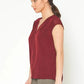 Women's Basic Sleeveless V Neck Button Top In Burgundy