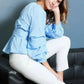 Gathered 3/4 sleeve Wrap Blouse In Blue For Women | Femstylo