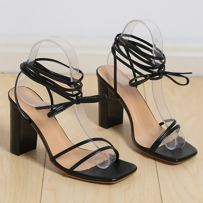 Women's Simple Square Head Strappy High Heels