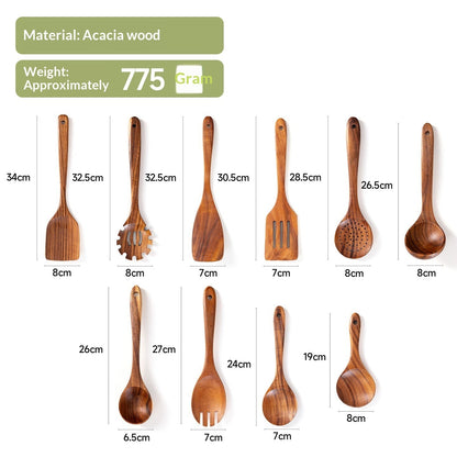 Chinese Elm Wooden Spatula Non-Stick Cookware Set
