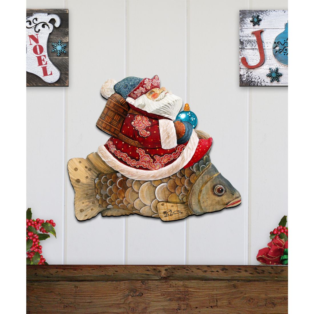 Golden Fish Santa Christmas Door Decor by G. DeBrekht - Christmas Santa Snowman Decor - 8121635H