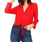 Solid Button Down Tie Front Blouse | Femstylo