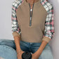 Perfee Plaid Half Zip Long Sleeve Texture Sweatshirt