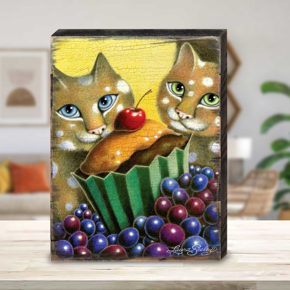 Chocolate Marshmallow Wooden Wall Art by Laura Seeley - Pets Dog and Cats Decor - 8512112B