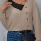 Asymmetrical Neck Buttoned Long Sleeve Top
