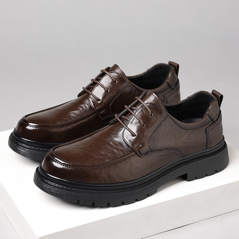 Leisure Chunky-soled Elevating Leather Shoes