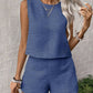 Women's Solid Color Sleeveless Vest & Shorts Set