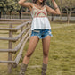 Openwork Peplum Scoop Neck Cami
