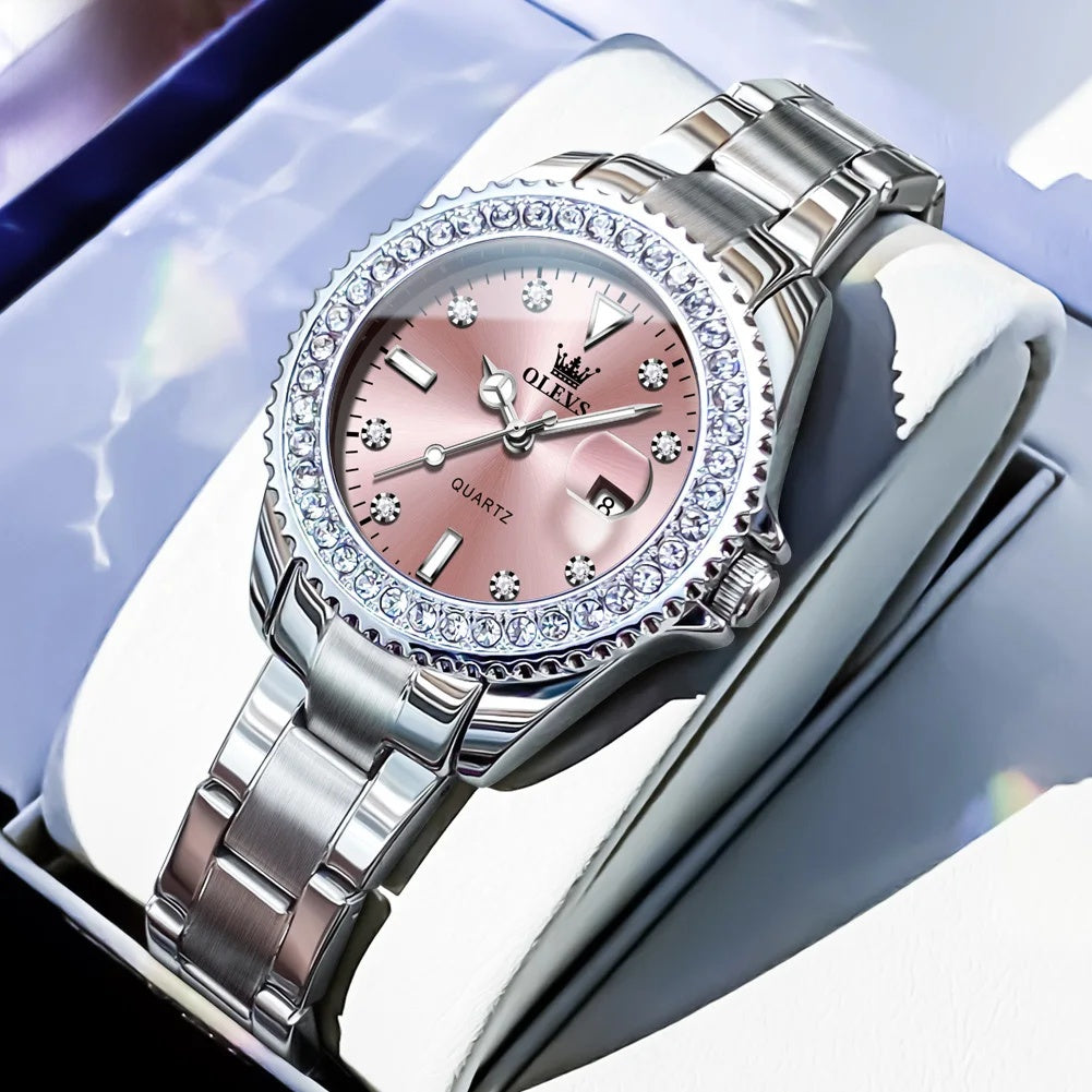 Women's Sunray Dial Crystal-Bezel Quartz Watch