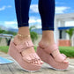 Wedge Heel Platform Slippers with Belt Buckle