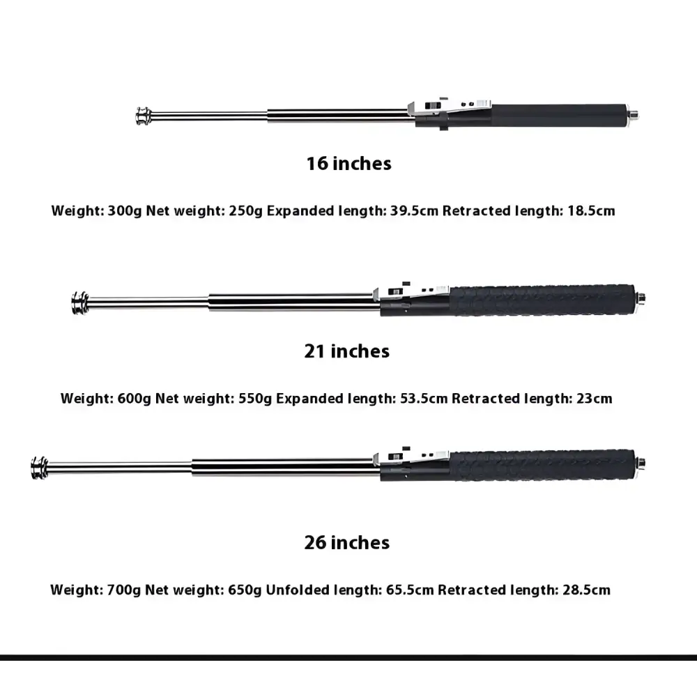 Automatic Spring Silver Expandable Self-Defense Baton – 16", 21", 26"