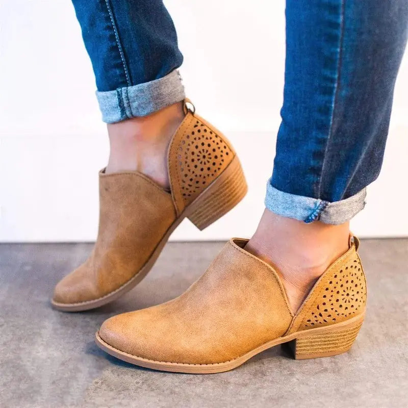 Women's Pointed Toe Short Boots with Thick Heels