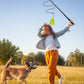 Extendable Dog Flirt Pole with Lure 10.23-26.77in Teaser Wand with 2 Replaceable Interactive Tail Toys For Small Medium Large Dogs Training Exercise T