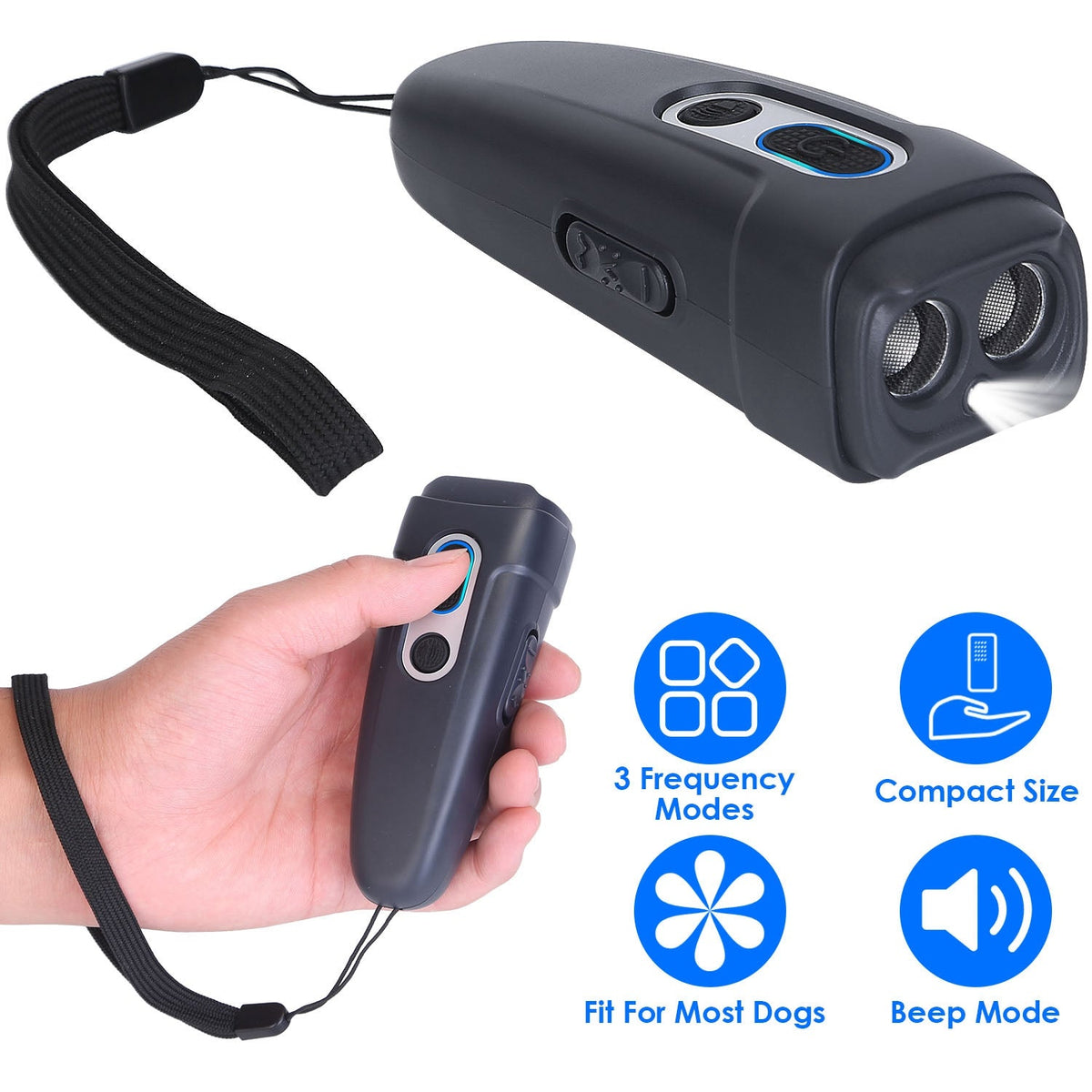 Ultrasonic Anti Barking Device Rechargeable Handheld Dog Barking Deterrent with 4 Modes LED Flashlight Dog Repeller