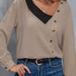 Asymmetrical Neck Buttoned Long Sleeve Top