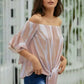 Off The Shoulder Pink White Vertical Stripes Blouse