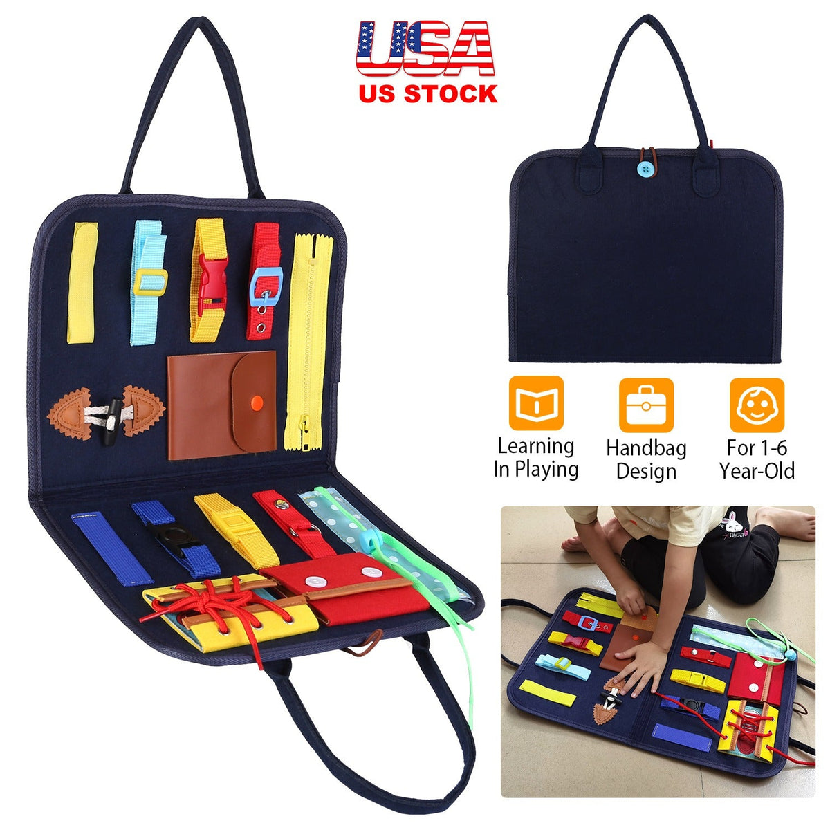 Kids Busy Board Sensory Activity Board Preschool Learning Toys Montessori Educational Gift for 1-6 Years Old Baby Toddler Girls Boys