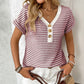 🌸 Women's Summer V-Neck Short Sleeve Knitted Patchwork Button Pullover Top