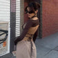 Backless Long Sleeve Crop Tops