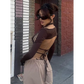 Backless Long Sleeve Crop Tops