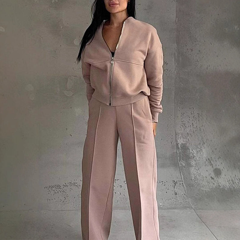 Women’s 2-Piece Zip-Up Sweatsuit Set — Jacket & Wide-Leg Sweatpants