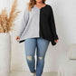 Plus Size Contrast Notched Neck T-Shirt