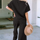 Textured Drawstring Waistband Pants and Top Set