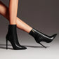 Black Leather Pointed Toe Stiletto Ankle Boots