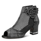 Black Rhinestone Rose Sandals Mesh Fish Mouth Heels