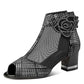 Black Rhinestone Rose Sandals Mesh Fish Mouth Heels