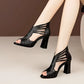 Black Rhinestone Rose Sandals Mesh Fish Mouth Heels