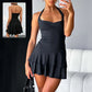 Black Ruffle Sleeveless Backless Dress