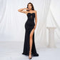 Black Strapless Ruched Large Hem Evening Dress