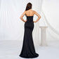 Black Strapless Ruched Large Hem Evening Dress