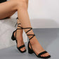 Black Suede Plus Size Square Toe Lace-up Sandals