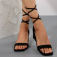 Black Suede Plus Size Square Toe Lace-up Sandals
