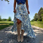 Floral Split-Print Pleated Big-Hem Skirt